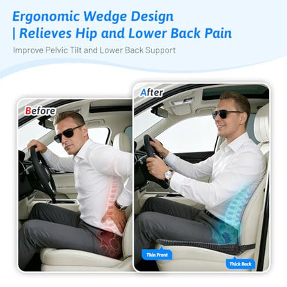 Wedge Car Seat Cushion for Better Visibility & Sciatica Pain Relief (Gray)