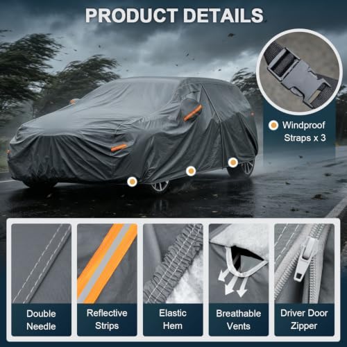 16 Layers Hatchback Car Cover Waterproof All Weather Heavy Duty (3 Hatchback Car Cover / 3 Fit Hatchback Length 162-175 inch)
