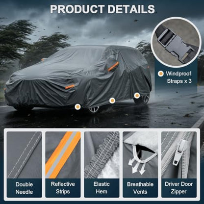 16 Layers Hatchback Car Cover Waterproof All Weather Heavy Duty (3 Hatchback Car Cover / 3 Fit Hatchback Length 162-175 inch)