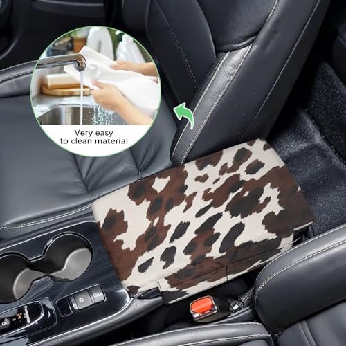 Black Brown Cow Print Car Center Console Armrest Cover Anti (Black Brown Cow Print)
