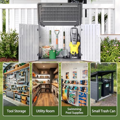 Outdoor Storage Cabinet 35 Cu.Ft Outdoor Trash Can Storage Shed (White / 35 Cu.Ft)