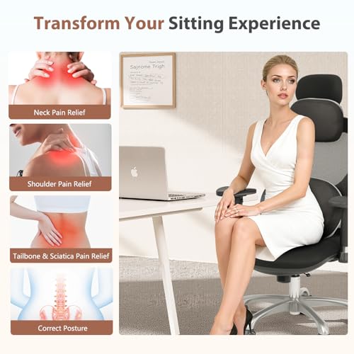 Car Headrest and Lumbar Support Pillow for Car Office Chair (Light Black / 2 Pieces)