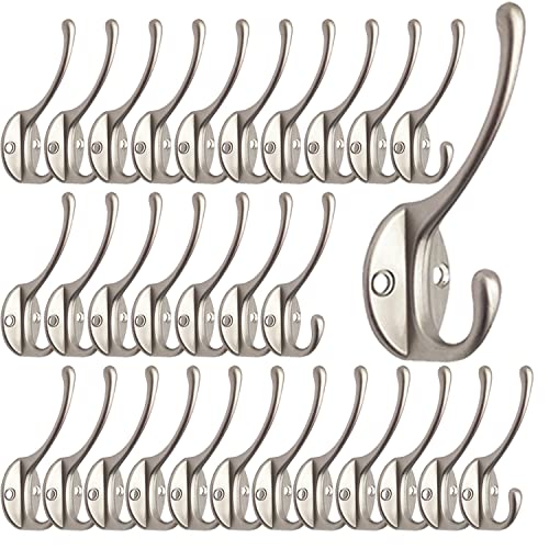 30 Pack Heavy Duty Silvery Dual Coat Hooks for Coat (30 Pcs Silvery)