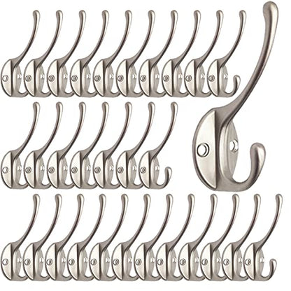 30 Pack Heavy Duty Silvery Dual Coat Hooks for Coat (30 Pcs Silvery)