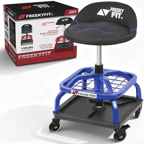 Rolling Shop Stool with Wheels (Blue)