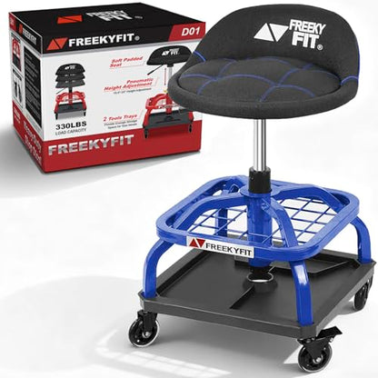 Rolling Shop Stool with Wheels (Blue)