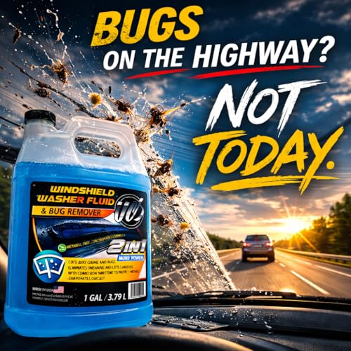 2-in-1 Windshield Washer Fluid 2-Pack (1 Gallon Each, 256 fl oz Total) – Ready to Use, Streak-Free Formula, All-Weather Cleaning, Removes Bugs, Dirt & Road Grime – Premium Windshield Cleaner (Blue / 128 Fl Oz (Pack of 2))