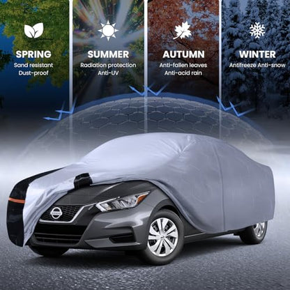 Multi Layer Car Cover Custom Fit for Nissan Versa (W.Custom Fit Nissan Versa / White Car Cover)