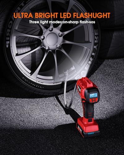 Digital Cordless Tire Inflator Portable Air Compressor Automatic 160PSI w (Red)