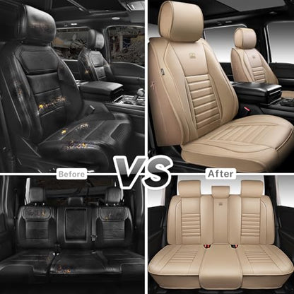 Nappa Leather Car Seat Covers Full Set (Beige Leather / Full Set)