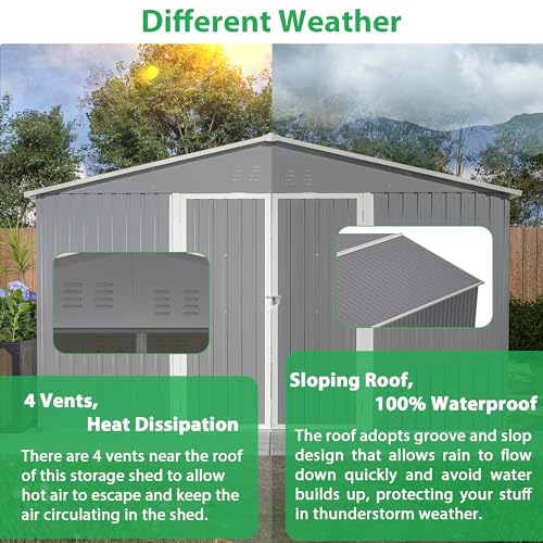 Large Outdoor Storage Shed (11x13 Ft-without window / Gray)