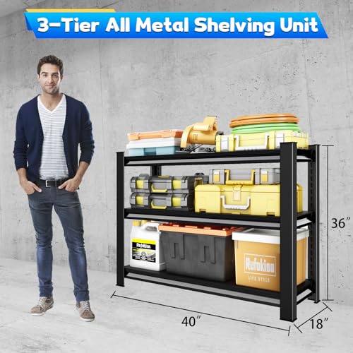 40" W Garage Shelving Heavy Duty (Black / 40" W x 18" D x 36" H)