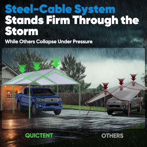 10x20 ft Heavy Duty Car Canopy Galvanized Frame Carport Outdoor Party Tent Boat Shelter with 3 Reinforced Steel Cables (White / 10'x20')