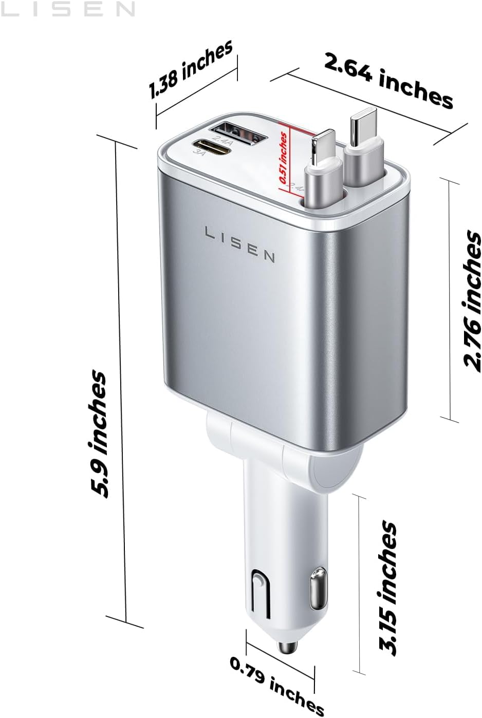 Retractable Car Charger for iPhone (White / 31.5 Inch)