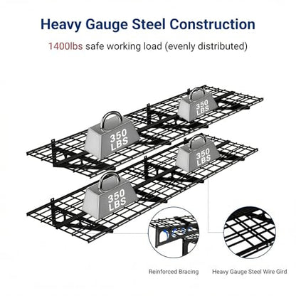 2 Pack 2x6ft Garage Shelving with Hooks (2 pack-2x6 ft_4 hooks / Black)