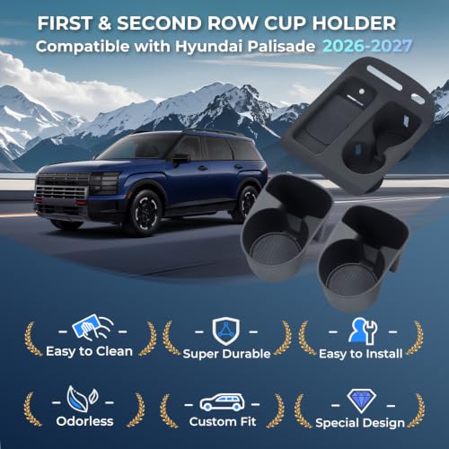 1st & 2nd Row Cup Holder Insert & Wireless Charging Protective Mat for Hyundai Palisade 2027 2026 (Cup Holder for 2026-2027 Palisade)