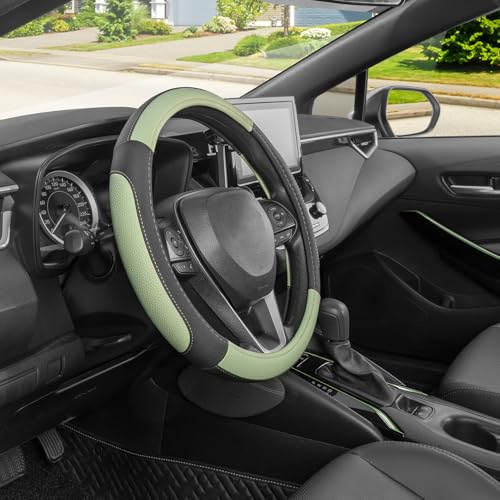 Steering Wheel Cover 14.5 (Standard size[14 1/2''-15''] / Black and Pastel Green)
