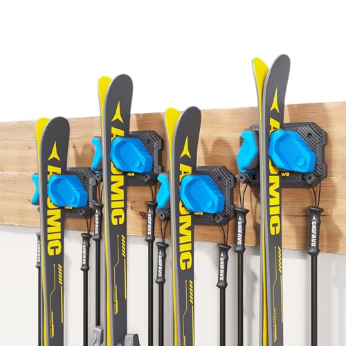 Ski & Snowboard Wall Rack for Garage (Glacier Blue / 4 Pack)