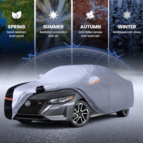 Multi Layer Car Cover Custom Fit for Nissan Sentra (W.Custom Fit Nissan Sentra / White Car Cover)