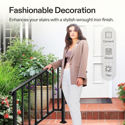 4 Step Railing 54"x36" Wrought Iron with Curved & Balusters Black (Black / 4 Steps)