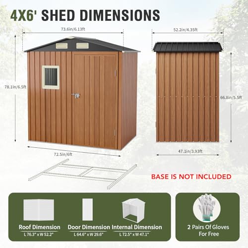 Outdoor Storage Shed 6x4 Ft (6x4 FT/No Base)