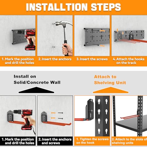 Garden Tool Organizer Wall Mount (4 panels with 10 hooks)