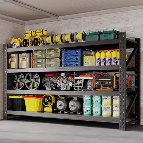 68" W Storage Shelves 8000lbs Garage Metal Shelving Heavy Duty Garage Shelves Adjustable Storage Shelves for Industrial (Black / 68" W X 24" D X 63.5" H)