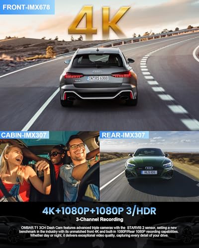 T1 4K 3 Channel Dash Cam (Black)