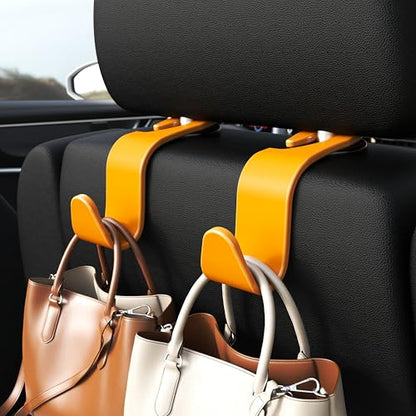4 Pack Car Headrest Hooks Holds 55lbs Seat Storage Organizer for Bags (Yellow)