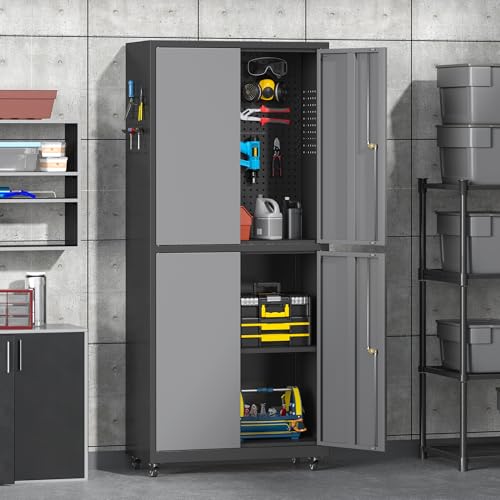 71" H Metal Tool Storage Cabinet with Lock and Wheels (Black&gray / 71"H(4-Door))