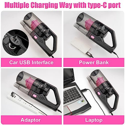 Car Vacuum Cordless Rechargeable (Pink / 17PCS with Cordless vacuum)