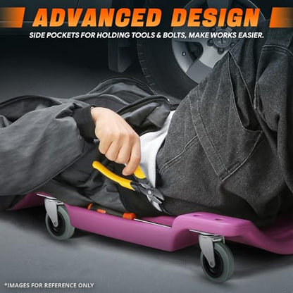 40" L X 19" W Vehicle Repair Low Profile Plastic Rolling Garage Shop Creeper with Padded Headrest (Purple / 40 Inches)