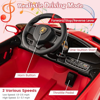 Ride on Car Lamborghini Licensed 12V Battery Powered 4WD Sports Car with Remote Control (Red)