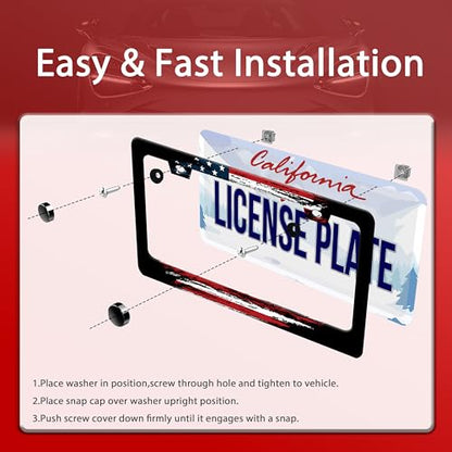 American Flag Patriotic License Plate Frame Stainless Steel with Screws (American Flag)