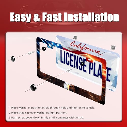 American Flag Bald Eagle License Plate Frame Patriotic License Plate Frames for Car Decorative Parts Stainless Stee License Plate for Standard Us Canada Funny License Plate Holder 12x6 Inch Unisex (American Flag Bald Eagle)