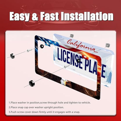 American Flag Bald Eagle License Plate Frame Patriotic License Plate Frames for Car Decorative Parts Stainless Stee License Plate for Standard Us Canada Funny License Plate Holder 12x6 Inch Unisex (American Flag Bald Eagle)