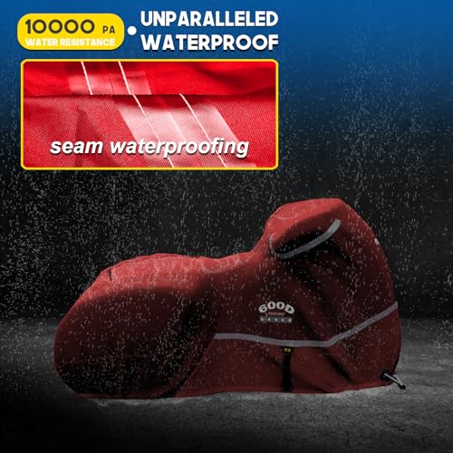 Motorcycle Cover with Side Box Heavy Duty 600D Waterproof for Touring Models Harley Davidson Road King (Red / Side Box)