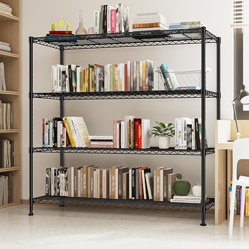 Extra-Wide 4-Tier 800LBS Storage Rack, Adjustable Shelves, Black (45" W x 59.4" H x 13.5" D)