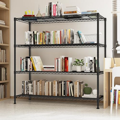 Extra-Wide 4-Tier 800LBS Storage Rack, Adjustable Shelves, Black (45" W x 59.4" H x 13.5" D)