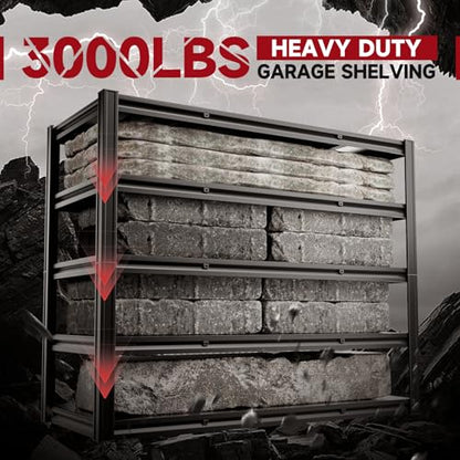 5 Tier 60" W x 24" D x 72" H Garage Shelving Units 3000LBS Shelves Garage Heavy Duty Metal Shelf Unit Adjustable Basement Industrial Storage Racks (Black-hidden Hole / 60"W x 24"D x 72"H)