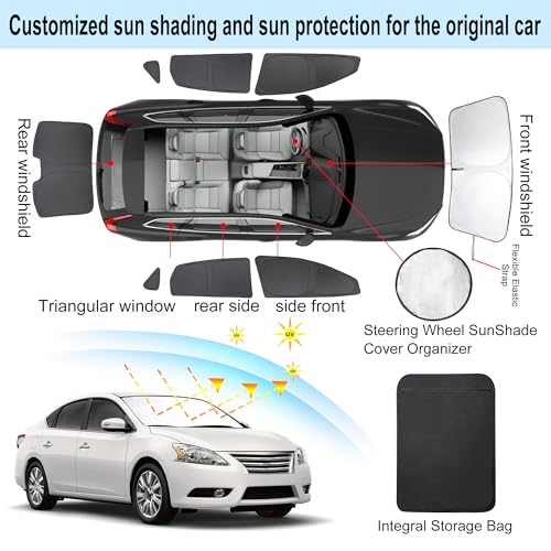 Window Shades for Nissan Sentra 2014 2015 2016 2017 2018 2019 Accessories Car Side Full Windows Rear Triangular Windshield Sun Shade Sun UV Rays Privacy Protection for Camping Napping 8PCS (Nissan Sentra 2014 2015 2016 2017 2018 2019)