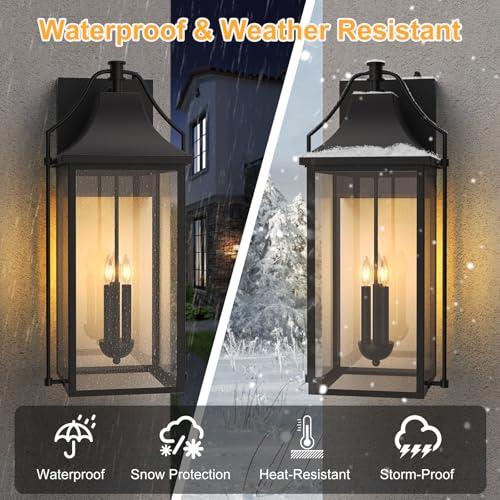 25IN Dusk to Dawn Outdoor Wall Sconce (Black(with Black Base) / 25-inch 3-e12 Base)