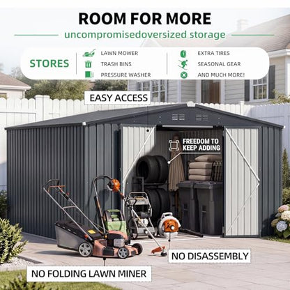 10' x 12' Large Metal Outdoor Storage Shed (Dark Grey / 10x12)