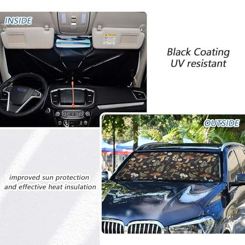 Mushrooms Windshield Sun Shade Umbrella Vintage Flower Butterfly Dragonfly Foldable Car Front Window Sunshade Blocks UV Rays Heat Keep Vehicle Cool (multi 14)