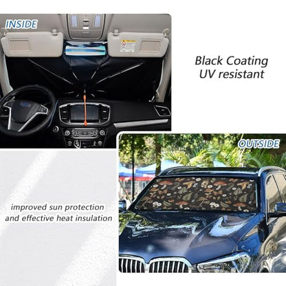 Mushrooms Windshield Sun Shade Umbrella Vintage Flower Butterfly Dragonfly Foldable Car Front Window Sunshade Blocks UV Rays Heat Keep Vehicle Cool (multi 14)