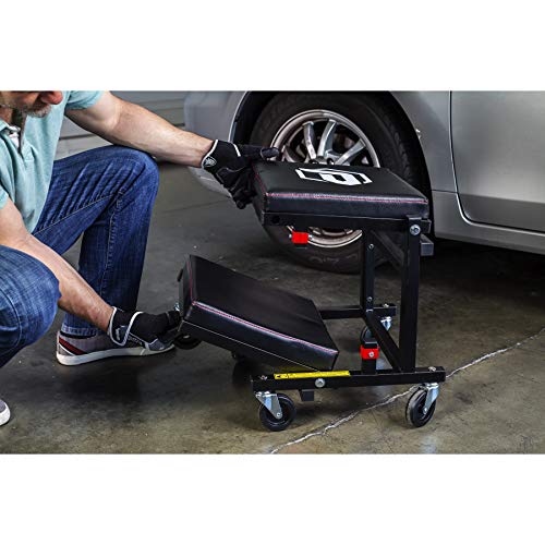 2-in-1 Rolling Creeper Seat Converts from High to Low Roller Seat, Fast, Tool-Free Conversion, Garage, Shop, Brake Jobs, Washing, Detailing, Maintenance, Thick Pad, 3-in. Casters - 240298 (2-in-1)