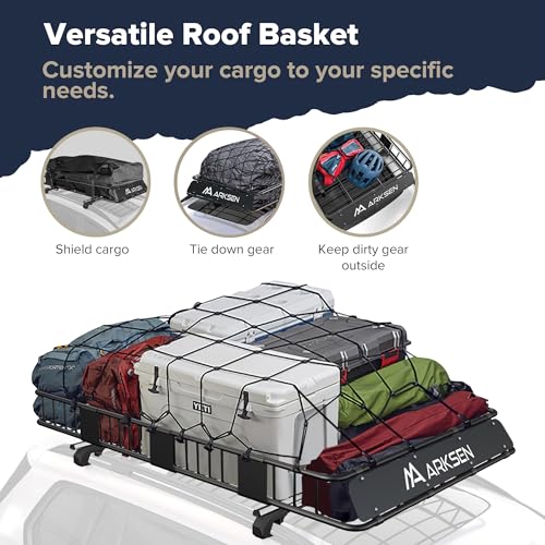 84" x 50" x 6" Extra Wide Roof Rack Basket with Extension (84" Cargo Rack w/3 Nets)