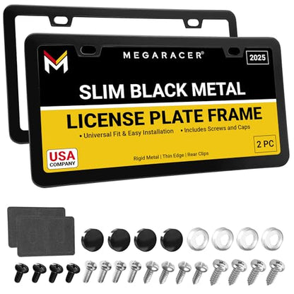 Premium Slim Matte Black License Plate Frames (Black / 2 Piece)