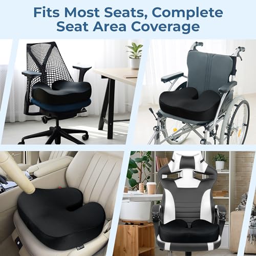 Seat Cushion Memory Foam Chair Cushion for Tailbone Pain Relief (Soft Black / XX-Large)