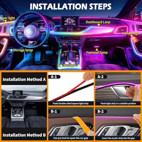 Smart Acrylic LED Car Interior Lights (Car Ambient Lighting Kit (10 in 1))